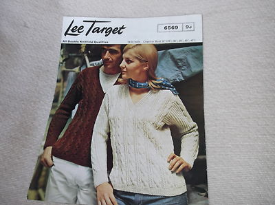 VINTAGE ORIGINAL STRICKANLEITUNG LEE TARGET 6569 DOUBLE KNIT HIS HERS ZOPFMUSTER