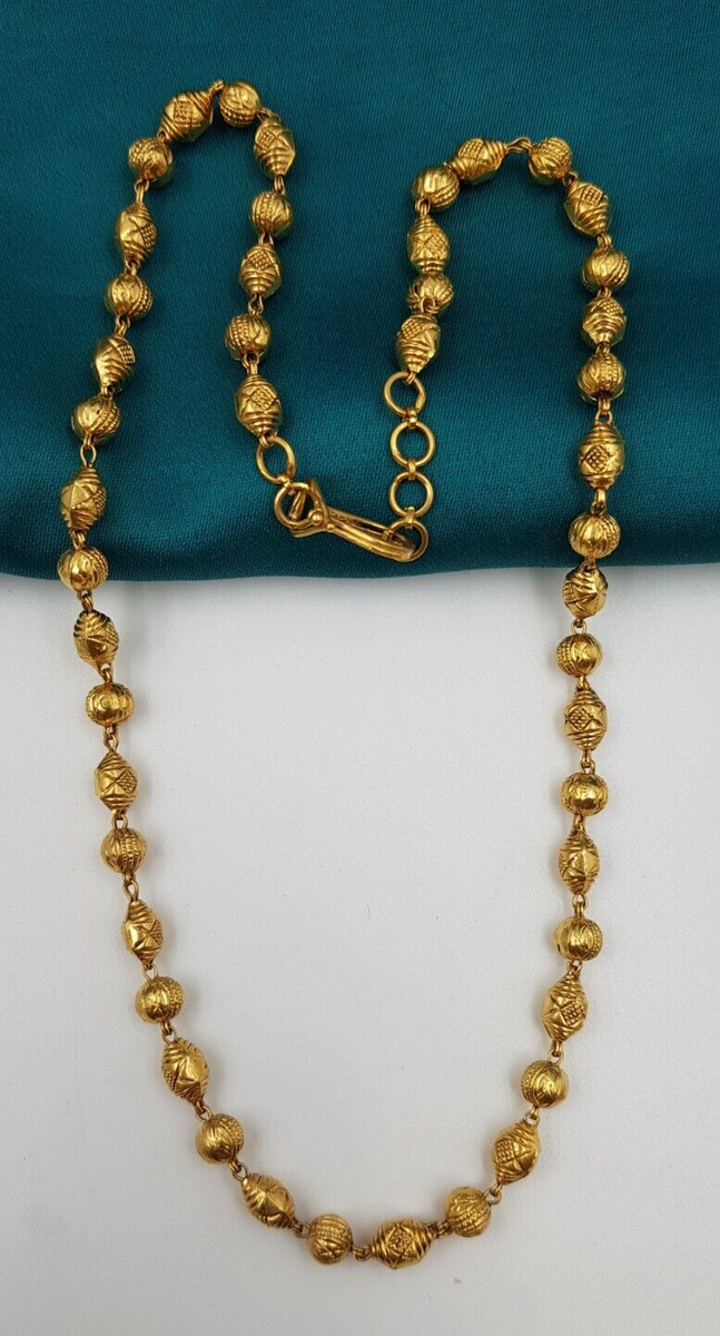 Pure Gold 22K Chain Necklace Ball Beads Black Friday Sale Plain