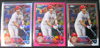 RHYS HOSKINS 3-CARD RC LOT 2023 Topps Chrome PINK & PRISM REFRACTORS + Base #25