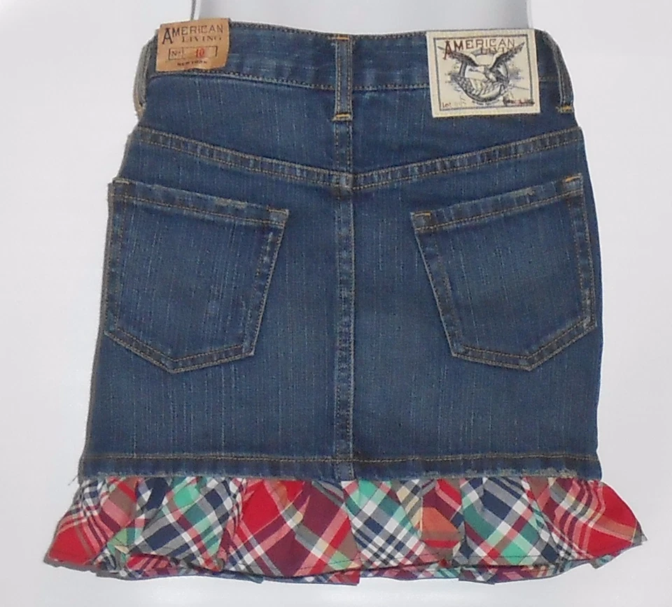 Falda vaquera American Living Girls cintura ajustable dobladillo a cuadros cinco (5) nueva con etiquetas Foto 2 de 2