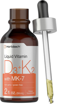 Horbäach Vitamin D3 + K2 Liquid Drops | with MK7 | 2 Fl Oz | Vegetarian | Non-Gm