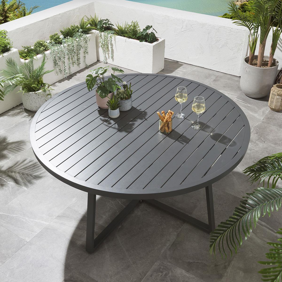 Quatropi Design Garden Side Table Grey Round Large Seater Garden Dining  Table Premium Grey Aluminium
