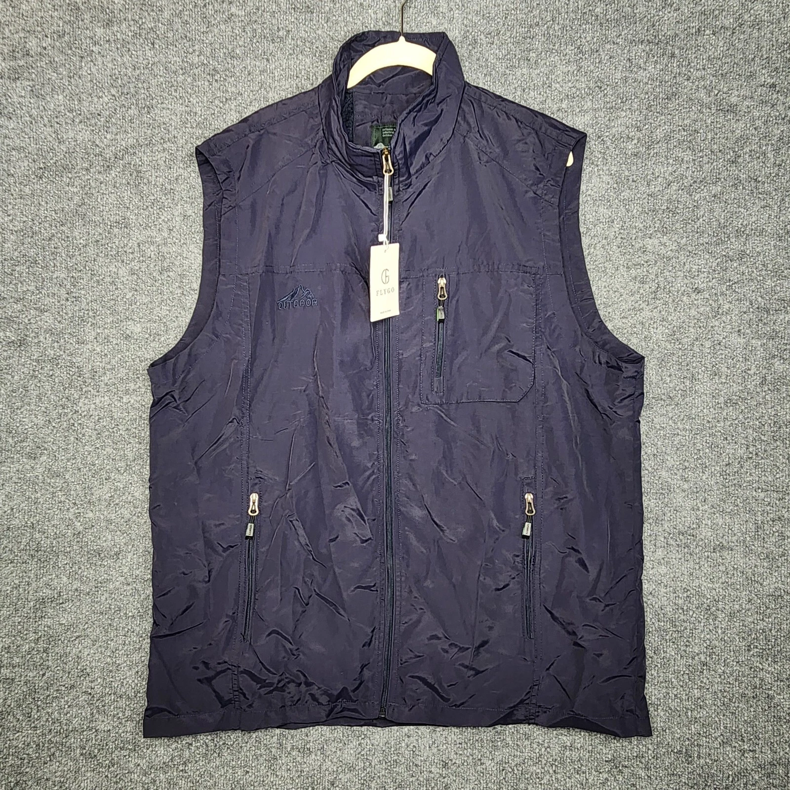 NWT FlyGo Men Lightweight Outdoor Hiking Vest Blue XL Casual Utility Zip Pockets