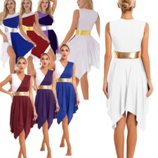 Women Praise Worship Dress Sleeveless Color Block Tunic Irregular Hem Dance Wear