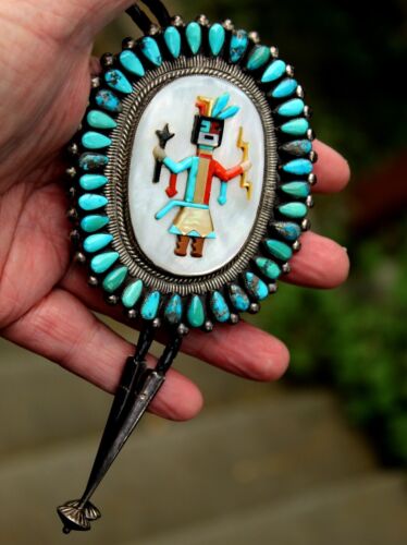 GIANT Zuni Handmade Sterling Silver & Carved Turqu