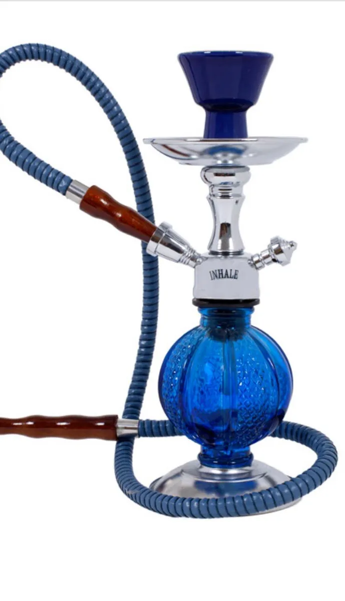11 Inch Inhale ®️Mini pumpkin Small Hookah With A Glass Vase In A Box BLUE  COLOR
