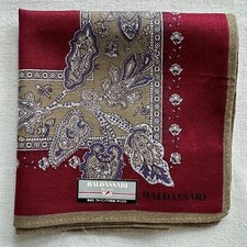 Handkerchief Vtg Dark Red Plain Cotton Border Paisley Floral Pocket Square 17"