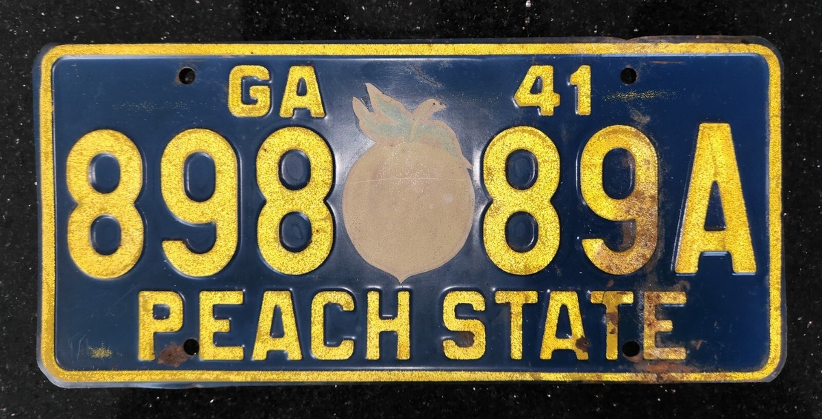 1941 Georgia License Plate GA Car Tag Peach Vehicle Registration