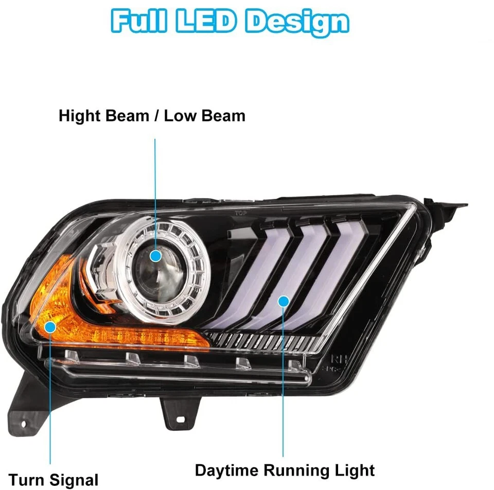 For 2010-2012 Ford Mustang Headlights Sequential Signal LED Projector Headlamp - Image 2 of 4