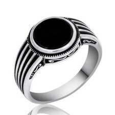 Black Onyx Men  s Rings, Handmade 925 Sterling Silver MULTI-SIZES Turkish Rings