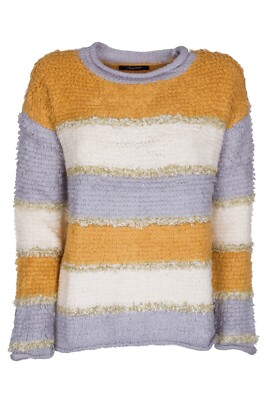 ANISTON Womens Pullover Knit Sweater Winter Pullover Gray Yellow NEW Size 34