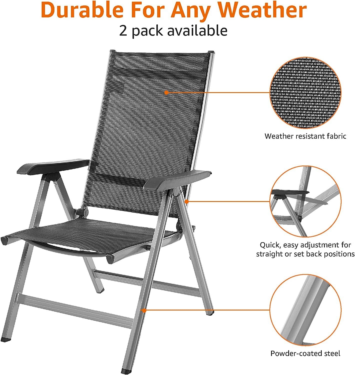 2 x Amazon Basics Garden Chairs, High Back 5Position Adjustable Foldable NEW eBay