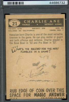 1959 Topps FB #21 Charlie Ane PSA 7 Lions (6732) | eBay