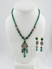 GIA CERT! Vtg 18k ART DECO Style EMERALD And DIAMOND Jewelry Suite, MAHARAJAH!