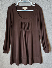 Michael Kors Women's Long Sleeve Babydoll Empire Waist Dress Brown Size Medium
