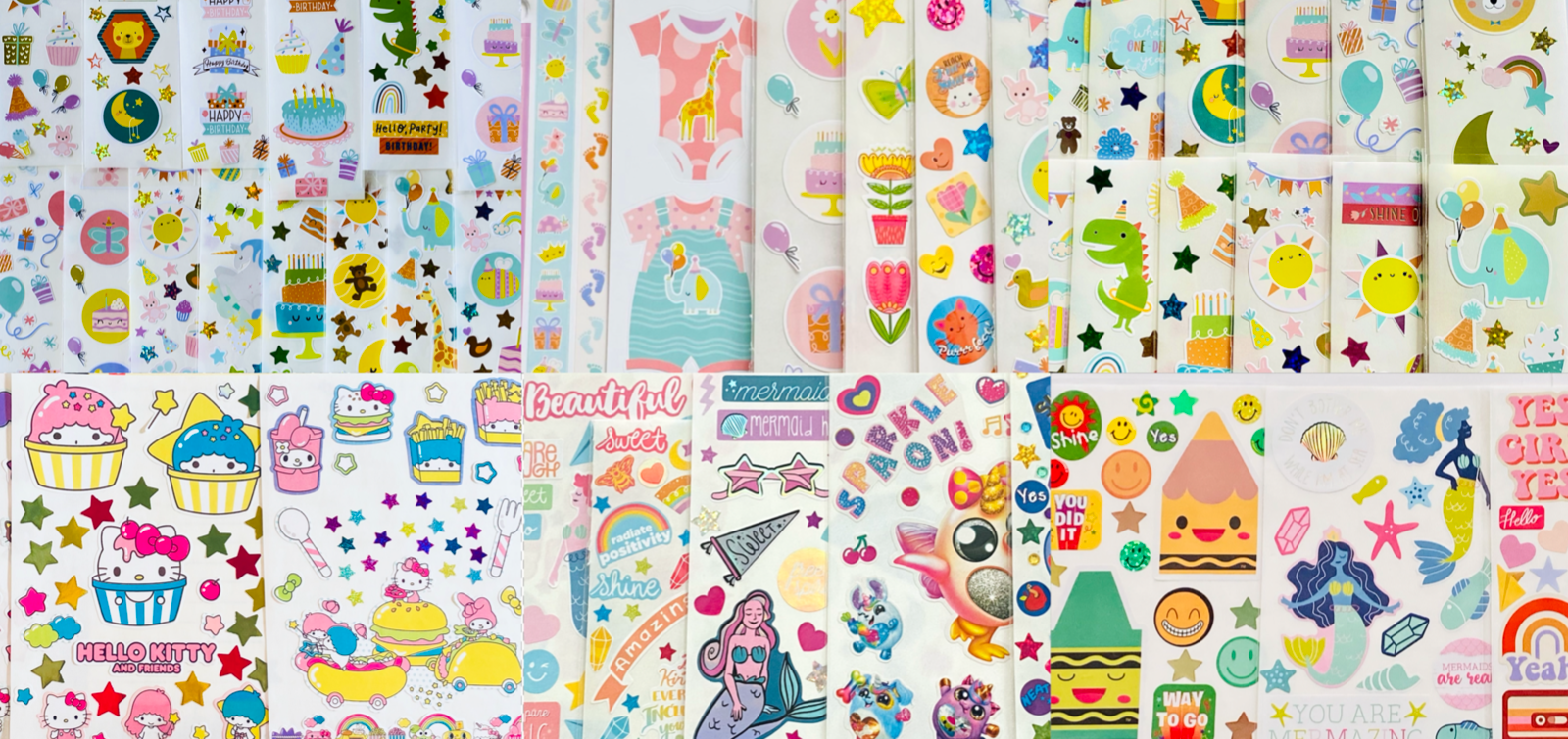 35 STICKER SHEETS LOT, Bulk stickers PK, Mxd Themes BABY BIRTHDAY SAFARI JUNGLE