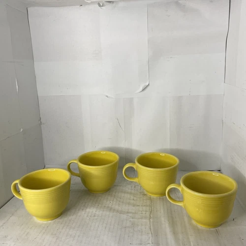 Lot of 4 Fiesta Homer Laughlin HLC FiestaWare Yellow Tea Cups Mugs Made In USA