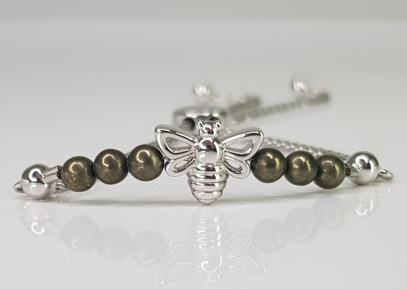 Hematite Crystal Bee Bracelet Solid Sterling Silv… - image 1