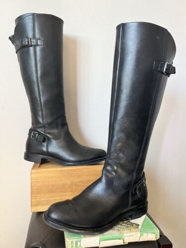 Women’s ECCO Sartorelle 25 Boots Black Knee High Zip Buckle 39 8 EUC! - Afbeelding 1 van 11
