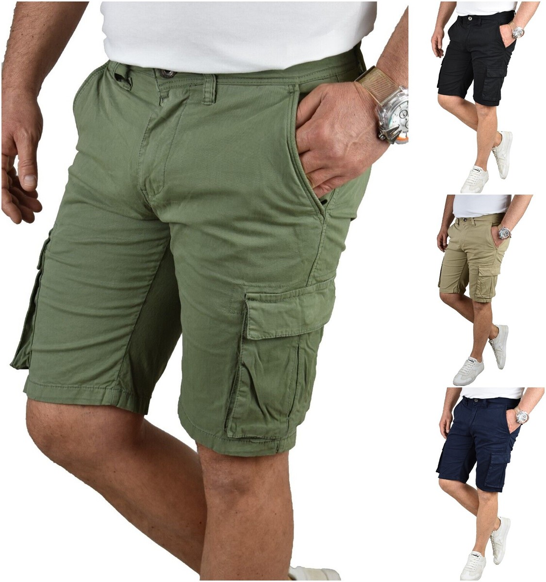 DESIGN - Pantaloni Cargo Kaki Scuro Stile Paracadutista Con Cuciture A Vista DESIGN - Pantaloni Cargo Kaki Scuro Stile Paracadutista Con Cuciture A Vista