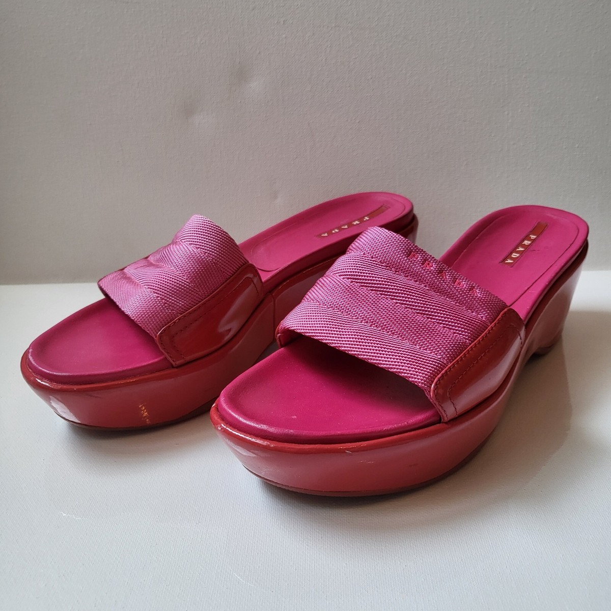 Prada Sport Pink Red Thick Soled Sandals Size Euro 36 Womens