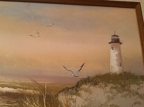 Beautiful Oil On Canvas Seascape ‘Lighthouse, Sand Dunes, Boat’ Signed S.A.Khan - Picture 13 of 13