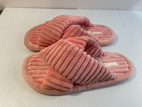 H&M Womens PINK Faux Fur Slide Slippers with FuzzyCross Band House shoes Indoor - Picture 6 of 14