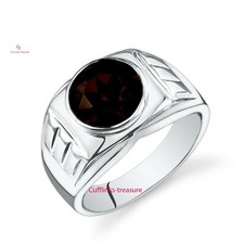 Natural Smoky Quartz Gemstone with 925 Sterling Silver Ring For Men's 8690