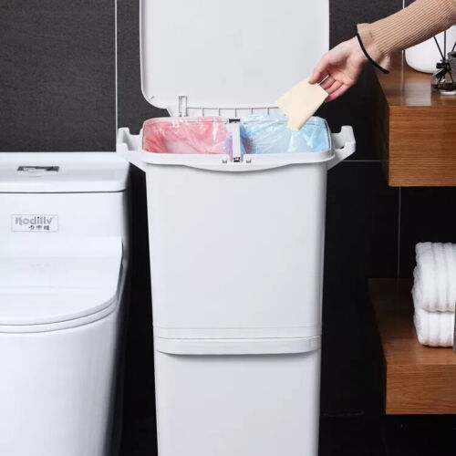 Kitchen Rubbish Waste Bin Recycling Dual Multi Compartment Dustbins with Wheels - Picture 5 of 9