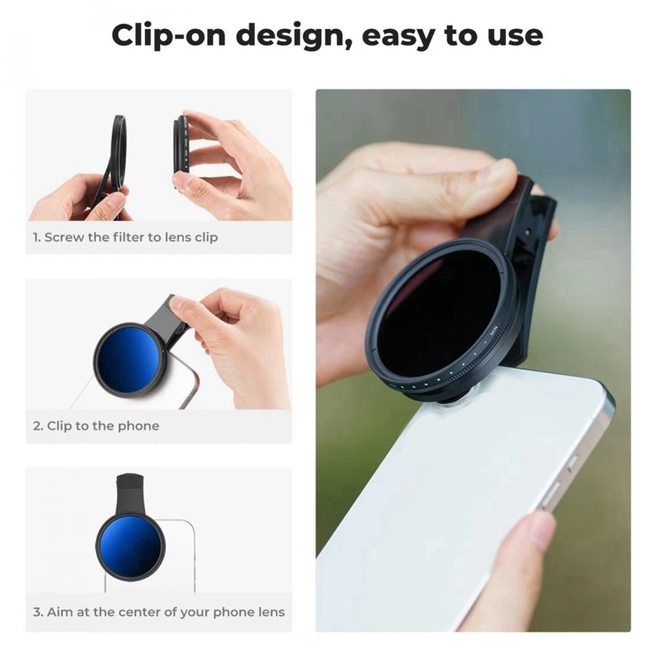 52mm Phone ND  ND2 to ND400 Clip-on Variable Neutral Density  for Phone2673 - Image 2 of 4