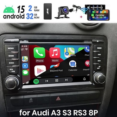 DAB+ 32G Android 15 Apple Carplay Autoradio WiFi Nav Für Audi A3 8P S3 2003-2013