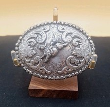 Vtg Nocona Bull Rider Belt Buckle Western Themed Silver-Toned 3" Metal