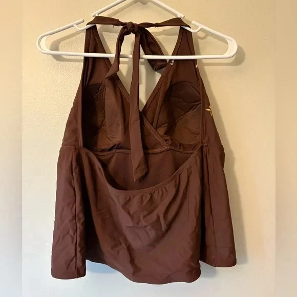 Faded Glory Y2K Brown Halter Bikini Top with Floral Embroidery, Size 2X Women’s Foto 2 de 3