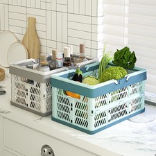 Collapsible Storage Crates with Handles Foldable Plastic Basket for Home Kitchen