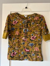 Sundance Golden Printed Floral Textured Knit with Decorative Trim for Buttons S