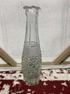 Vintage Pressed Glass Vase, Diamond Pattern.  9.25 Inches Tall