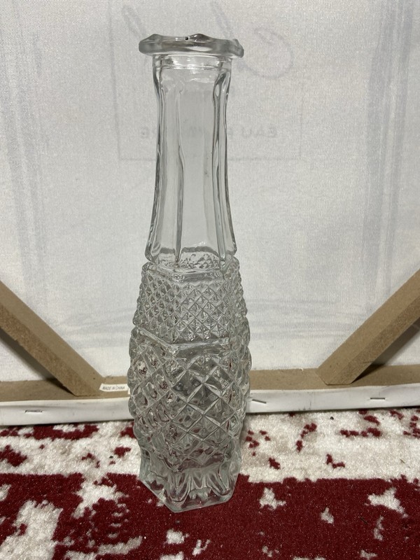 Vintage Pressed Glass Vase, Diamond Pattern.  9.25 Inches Tall