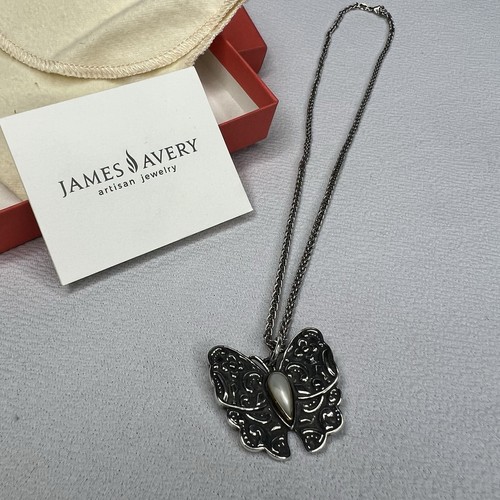 James Avery Retired Silver Bronze Mother of Pearl Brocade Butterfly Necklace