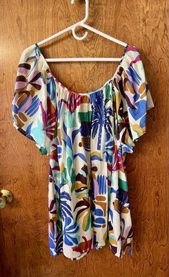 NWT True Destinations Resort Wear Pockets Colorful Boho Swim Cover Up Medium