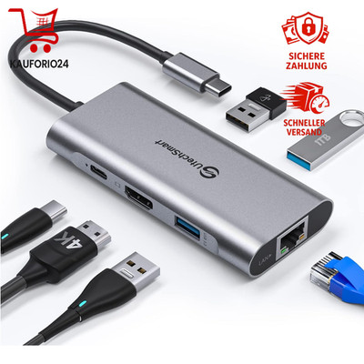 USB C Hub 6-in-1 Multiport Adapter HDMI Gigabit 100W PD für MacBook