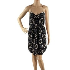 Madewell Silk Starview Batik Grid Cami Dress Size 2 Black Print