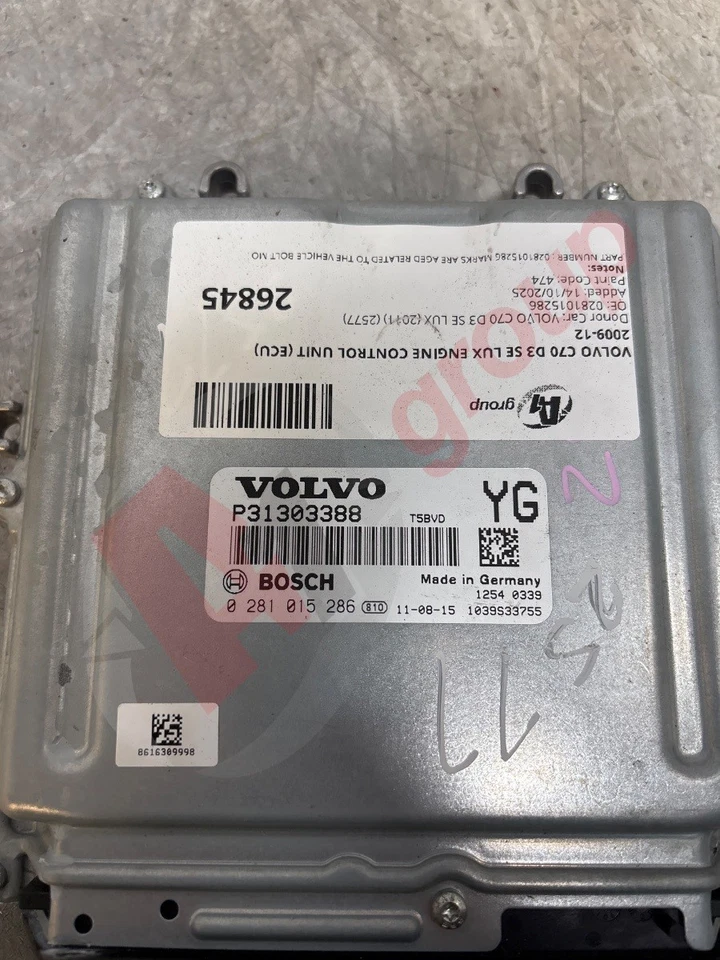 VOLVO C70 D3 SE LUX ENGINE CONTROL UNIT (ECU) 2009-12 0281015286 - Image 4 of 4