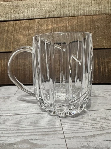 Vtg 90s Mikasa Cut Crystal Uptown Heavy Vintage Coffee Mug Vertical Swirl Tea