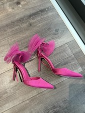 Public Desire Hot Pink Pointed Heels with Tulle Bow UK 7