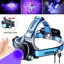 UV Head Torch, Ultraviolet Light LED Headlamp 395nm Violet Purple