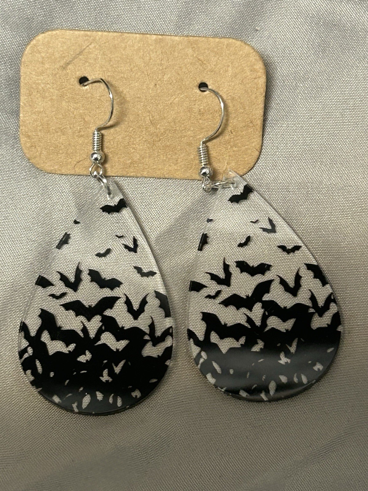 Halloween Bats In Flight Earrings Clear Acrylic Dangle Drop Earrings for Women