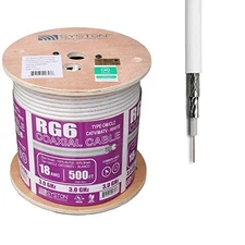RG6 500ft Dual Shield Coax, 3.0 GHz Outdoor CL2, 18 AWG CCS White Spool