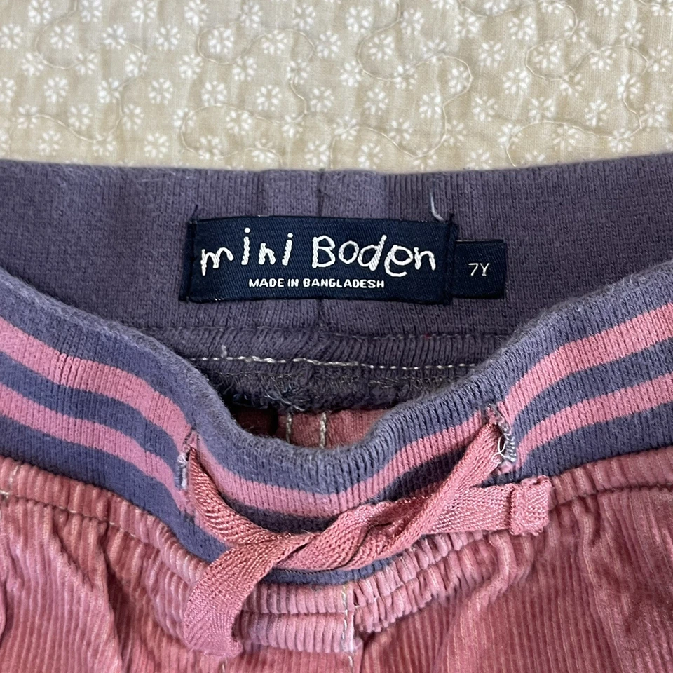 Mini Boden Corduroy Pants Girls 7Y Pink Heart Knees Adjustable Drawstring - Image 2 of 4