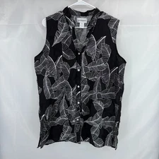 Peck & Peck Women XL 100% Linen Shirt Tunic Oversized Black Boxy Sleeveless Top