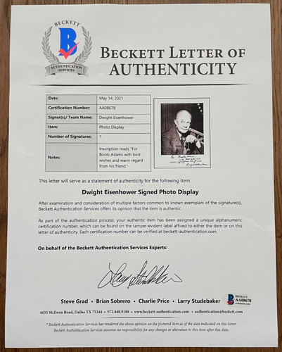 Dwight Eisenhower Signed Beckett BAS Photo President psa Autograph Political